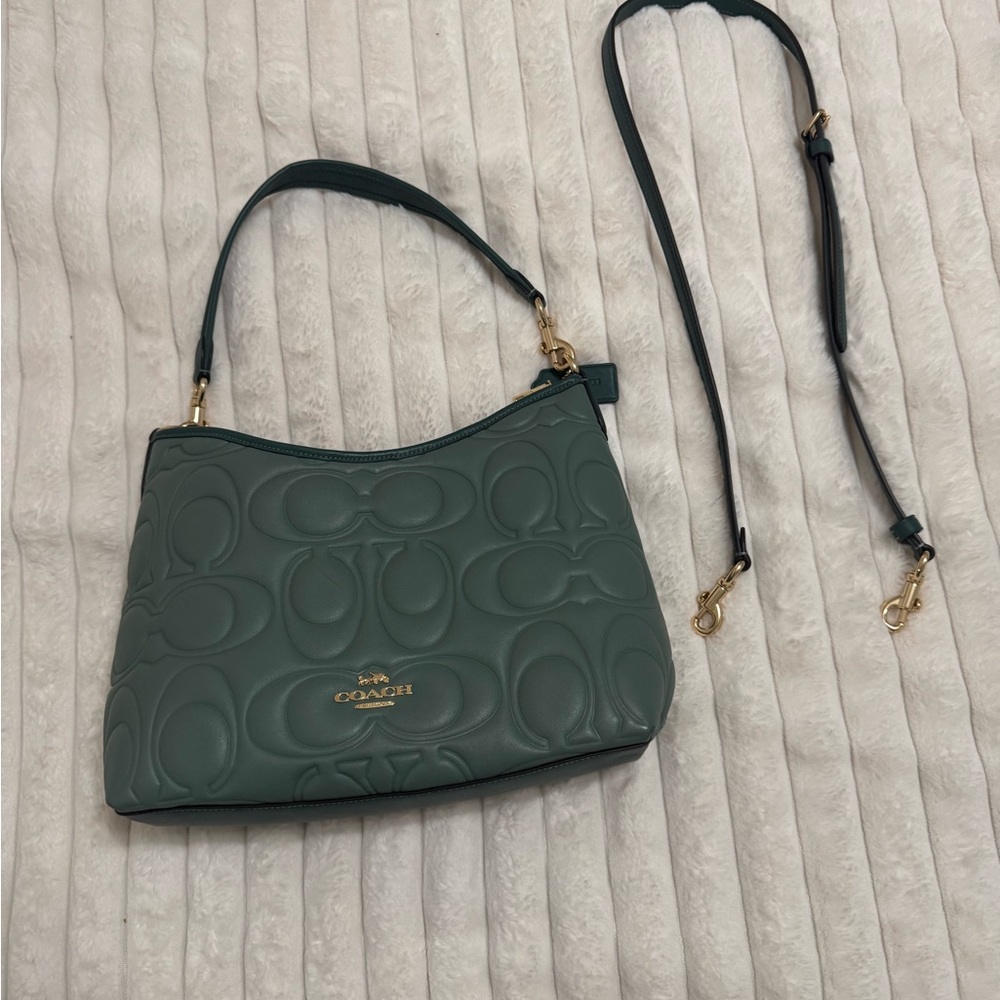 Coach Embossed Shoulder Bag in Teal
